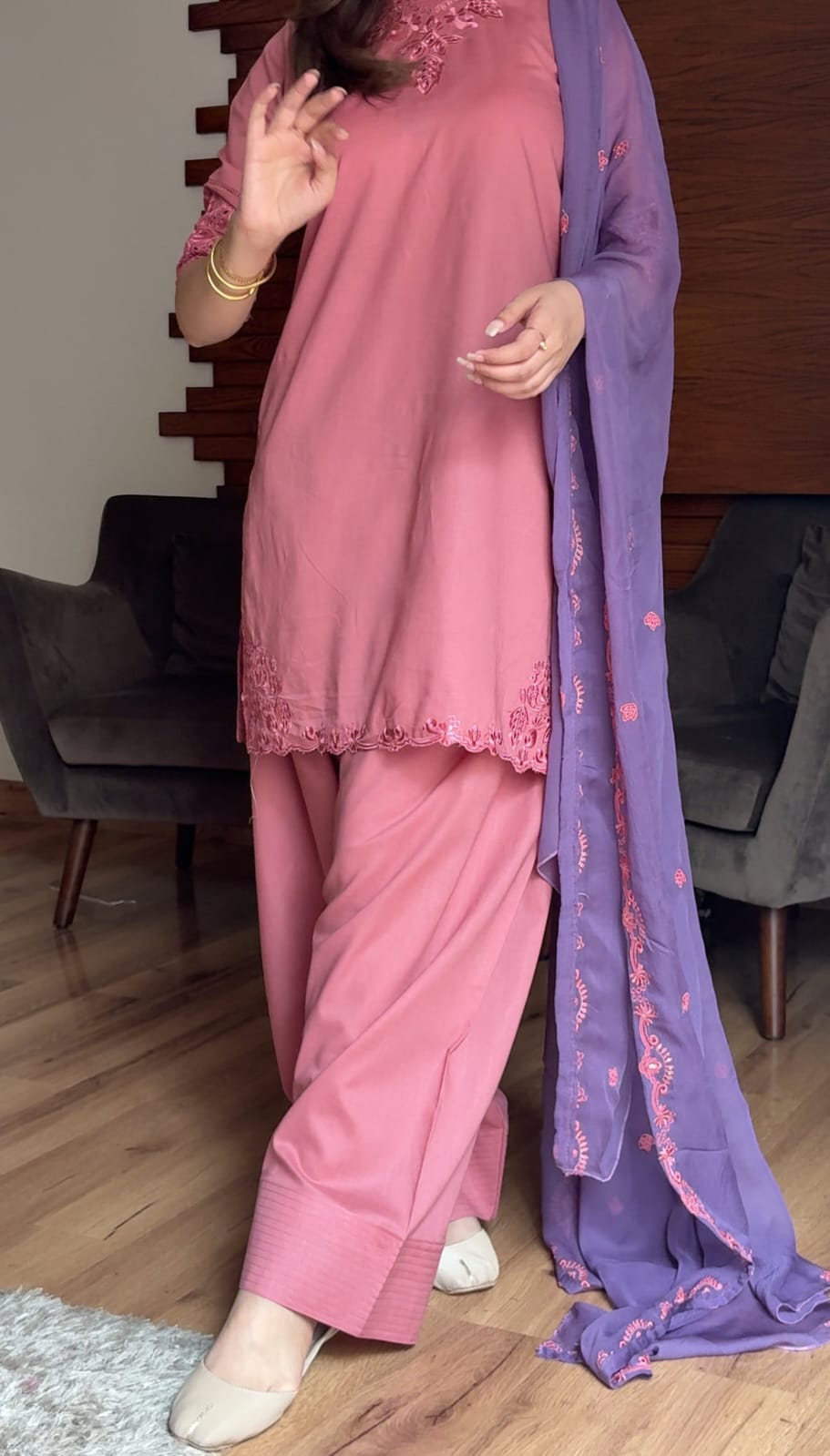 AIRA PINK 3PC ( FARSHI SHALWAR ) - Almia