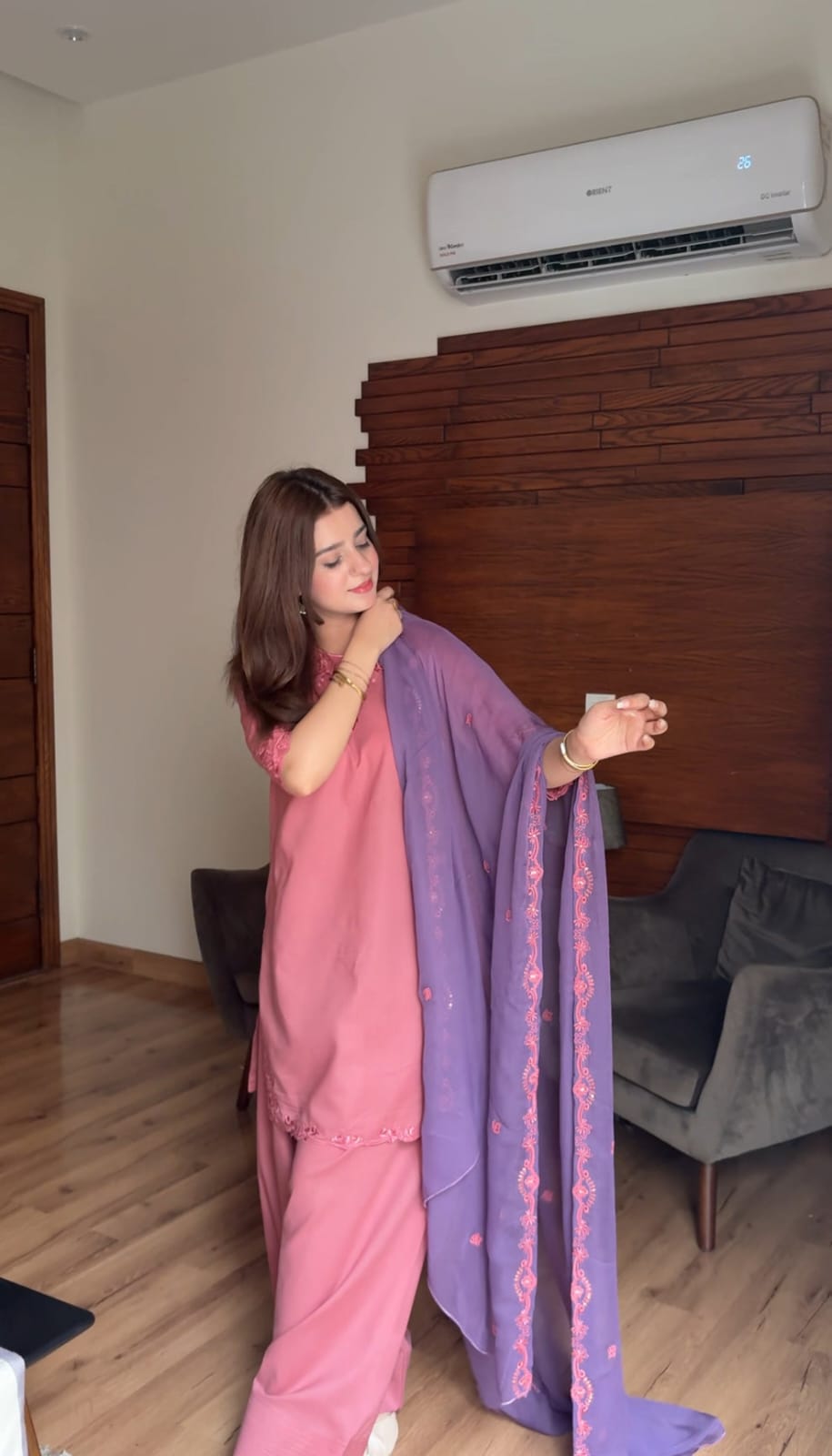 AIRA PINK 3PC ( FARSHI SHALWAR ) - Almia
