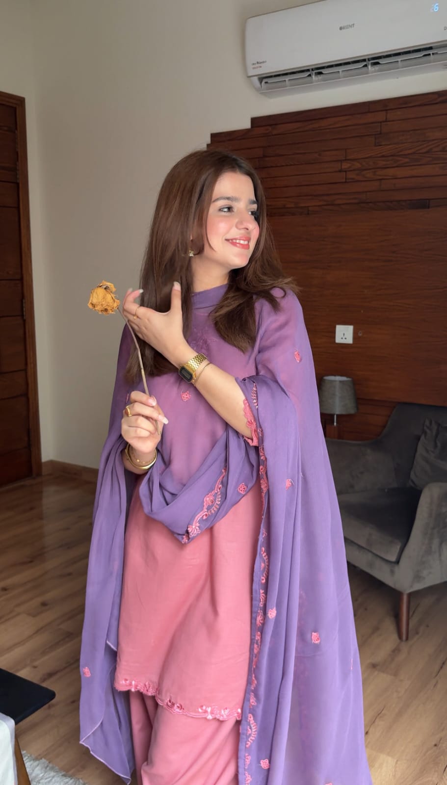 AIRA PINK 3PC ( FARSHI SHALWAR ) - Almia