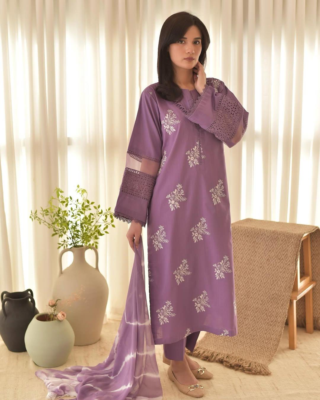 HORIYA PURPLE LAWN 3PC - Almia