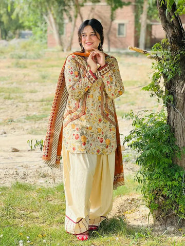 MEHAR LAWN 3PC ( FARSHI SHALWAR ) - Almia