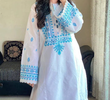 White/Blue Lawn 3Pc (Farshi Shalwar)
